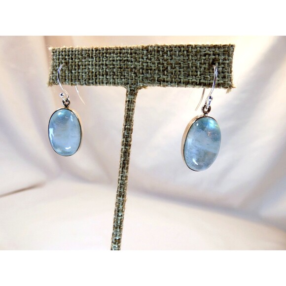 Natural Green Rainbow Moonstone Sterling Silver Earrings Handmade Healing - Picture 2 of 5